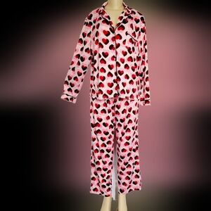 ♠️Kate Spade Cozy Soft Pink/Red Double Heart Print Pajama Set Large